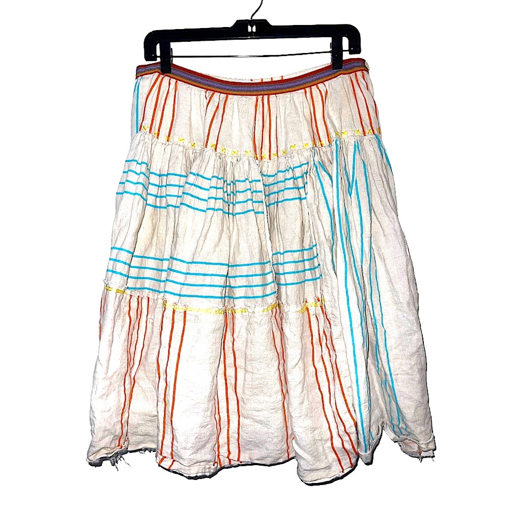 Lee Mathews Patchwork Striped Multicolor Full MIDI Skirt Size Large‎